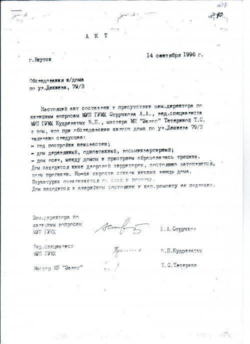 Акт комиссии от 14.09.1996г.